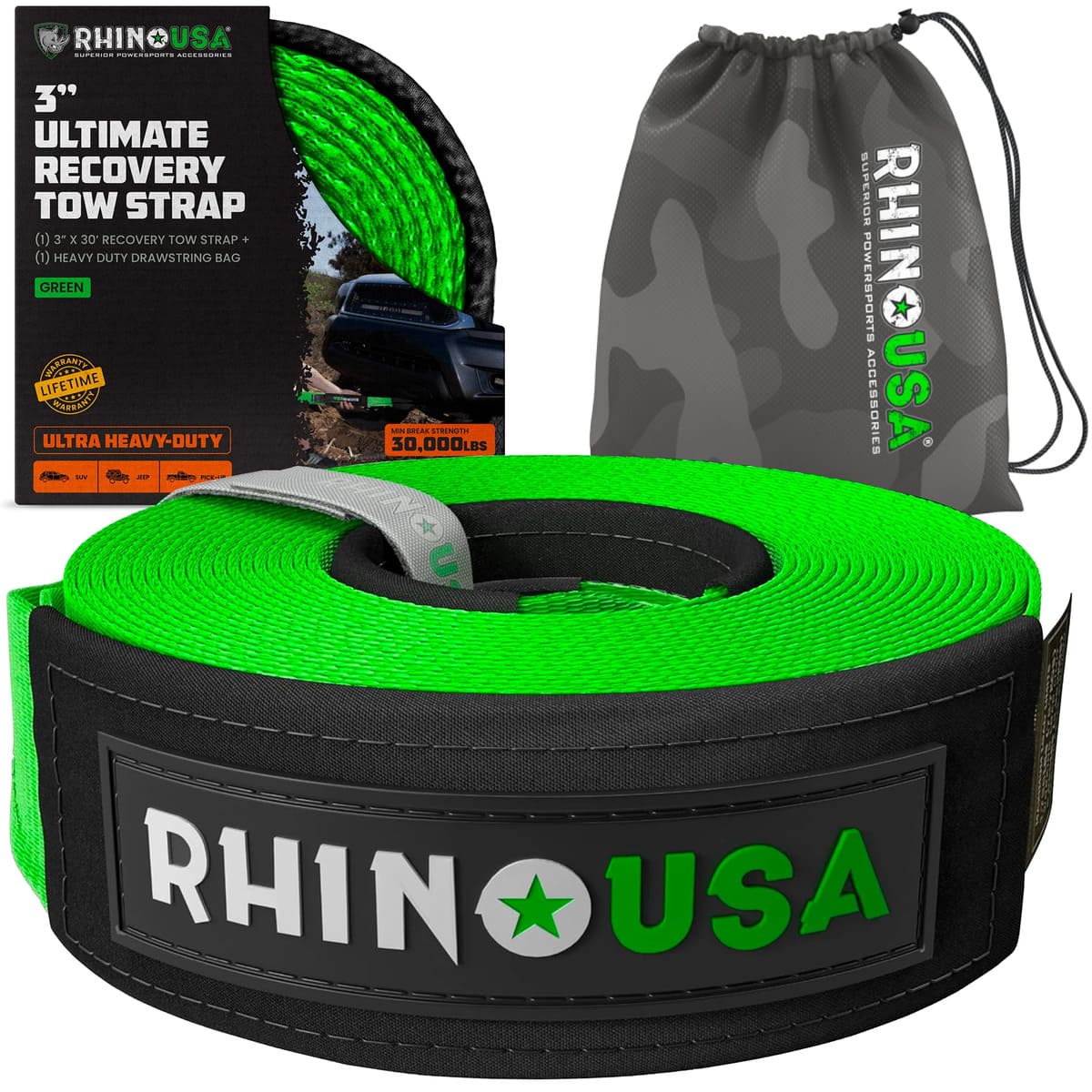 Rhino USA 3" Ultimate Recovery Tow Strap