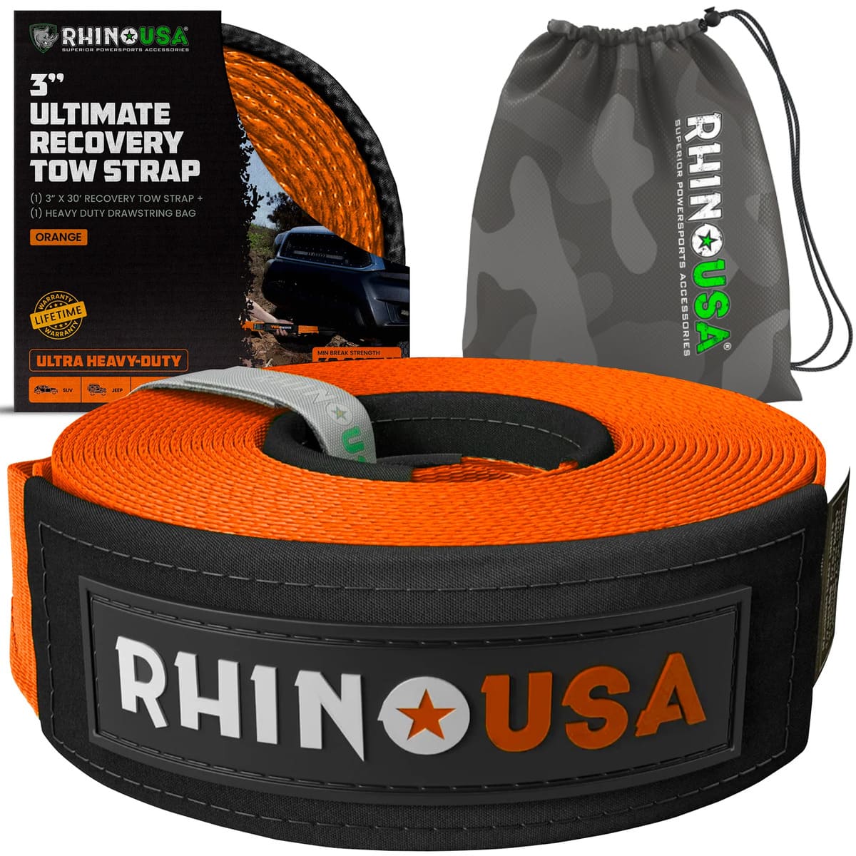 Rhino USA 3" Ultimate Recovery Tow Strap