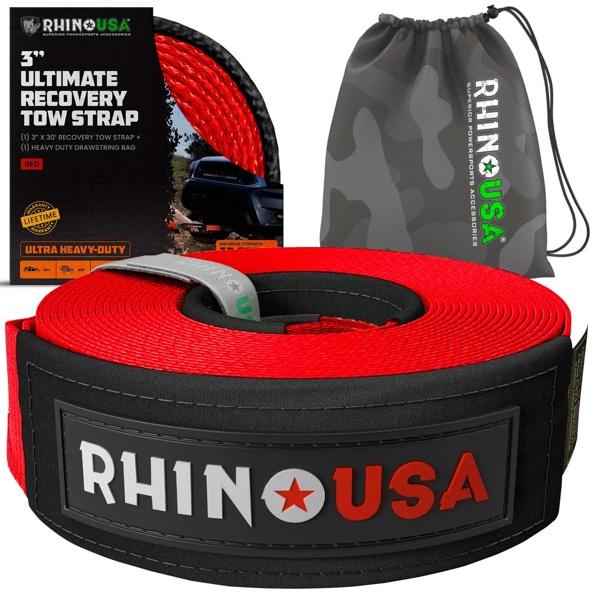 Rhino USA 3" Ultimate Recovery Tow Strap