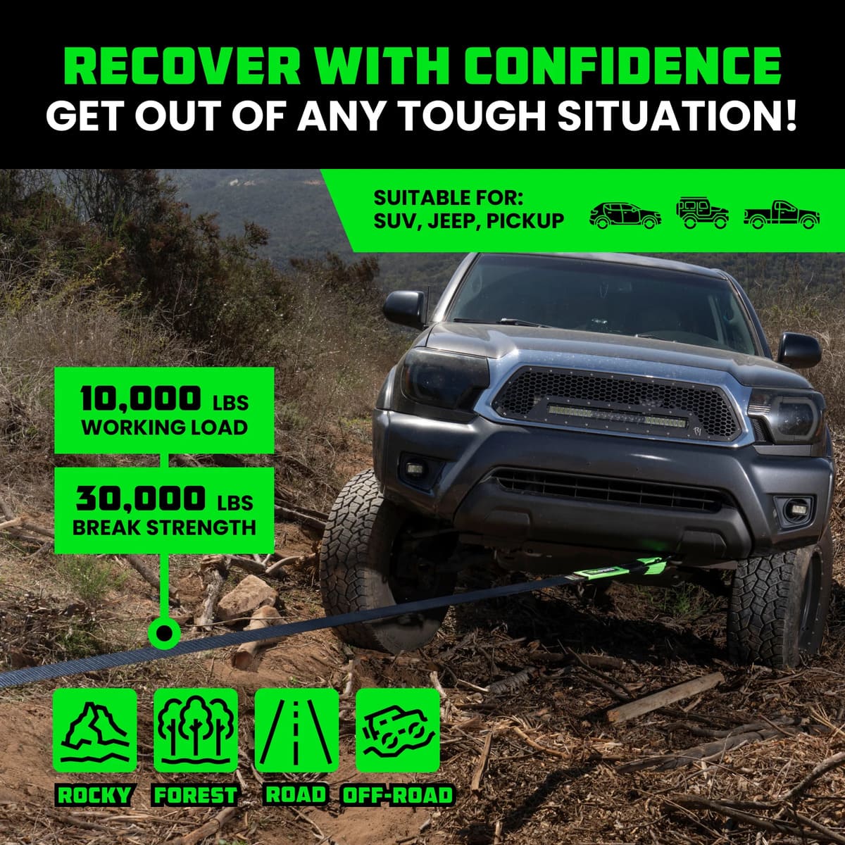 Rhino USA 3" Ultimate Recovery Tow Strap