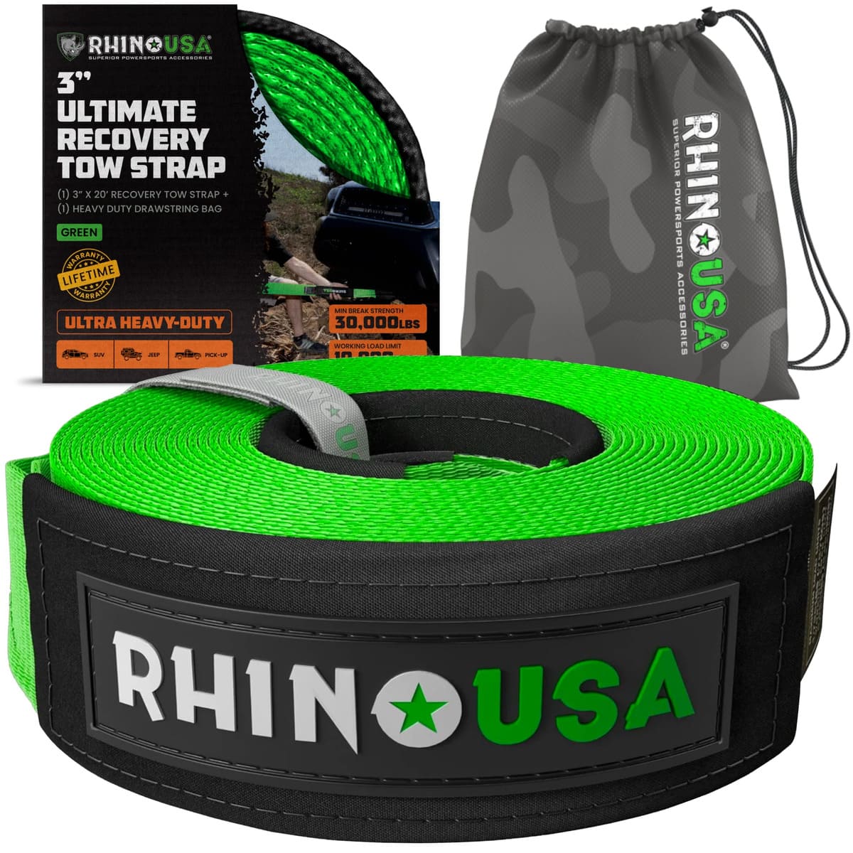 Rhino USA 3" Ultimate Recovery Tow Strap