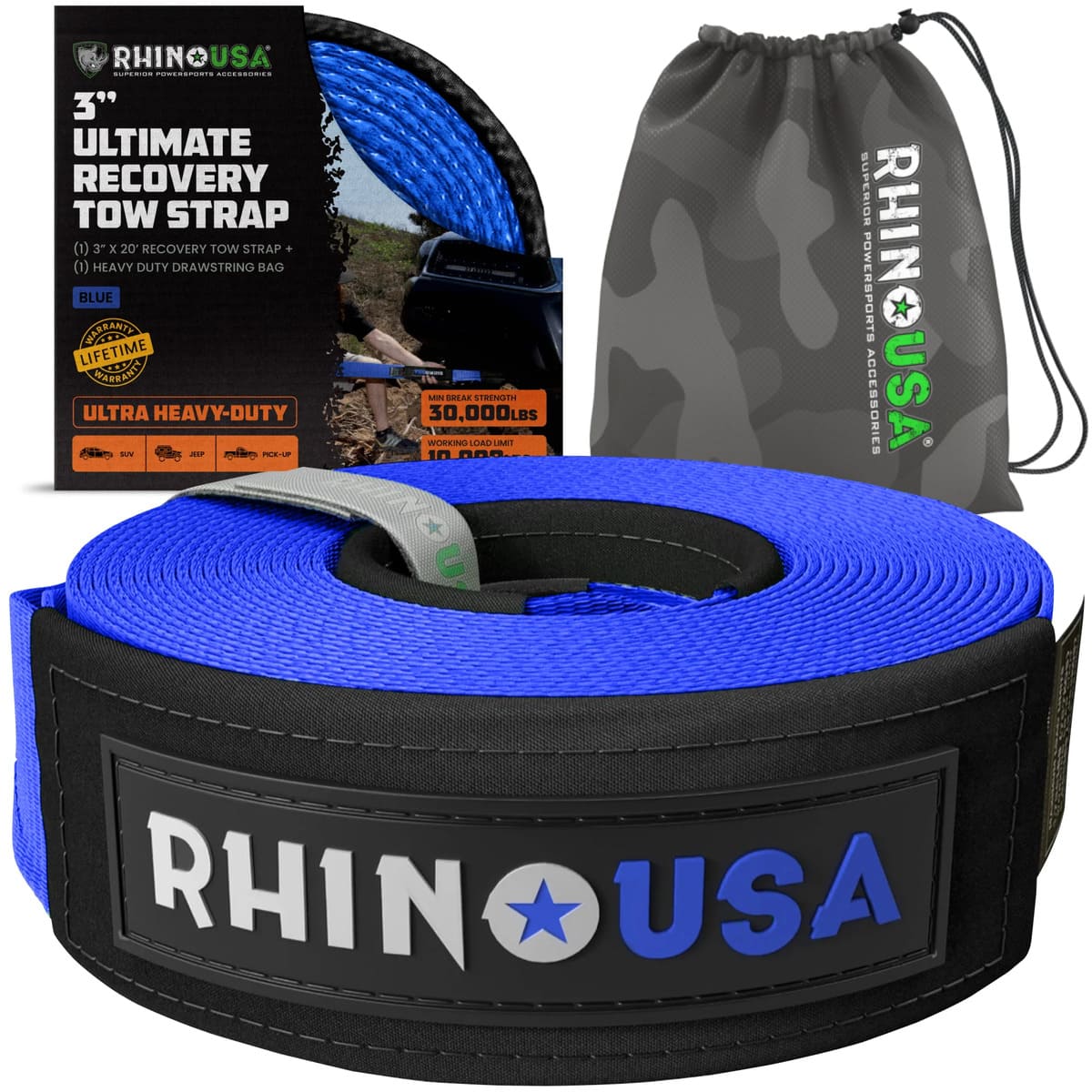 Rhino USA 3" Ultimate Recovery Tow Strap