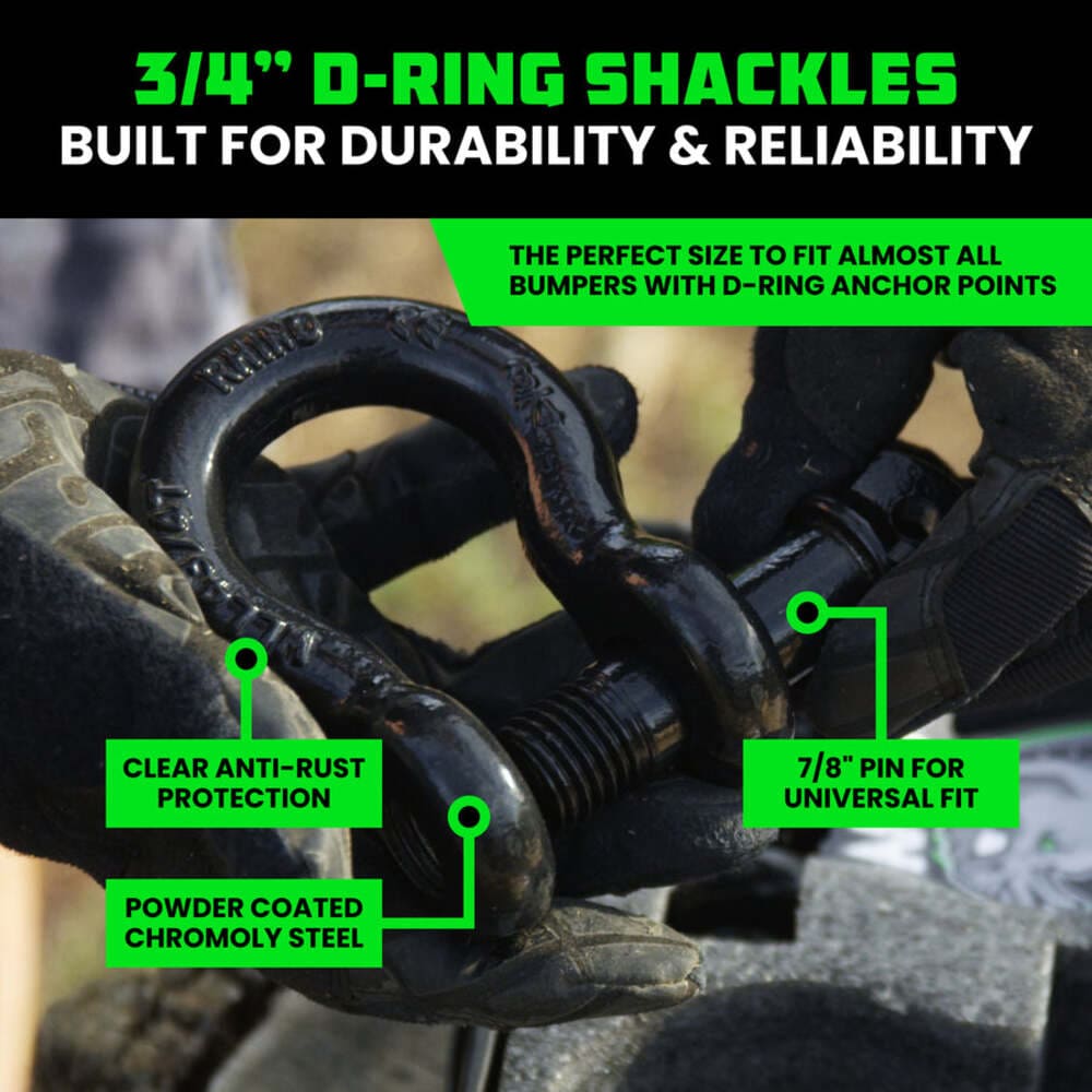 Rhino USA 30' Tow Strap & D-Ring Shackle Set Combo
