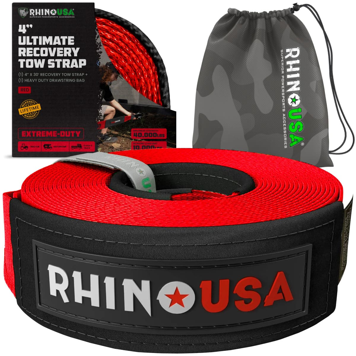 Rhino USA 4" x 30' Ultimate Recovery Tow Strap