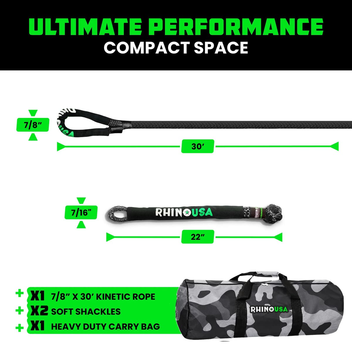 Rhino USA 7/8" x 30' Kinetic Rope Recovery Kit