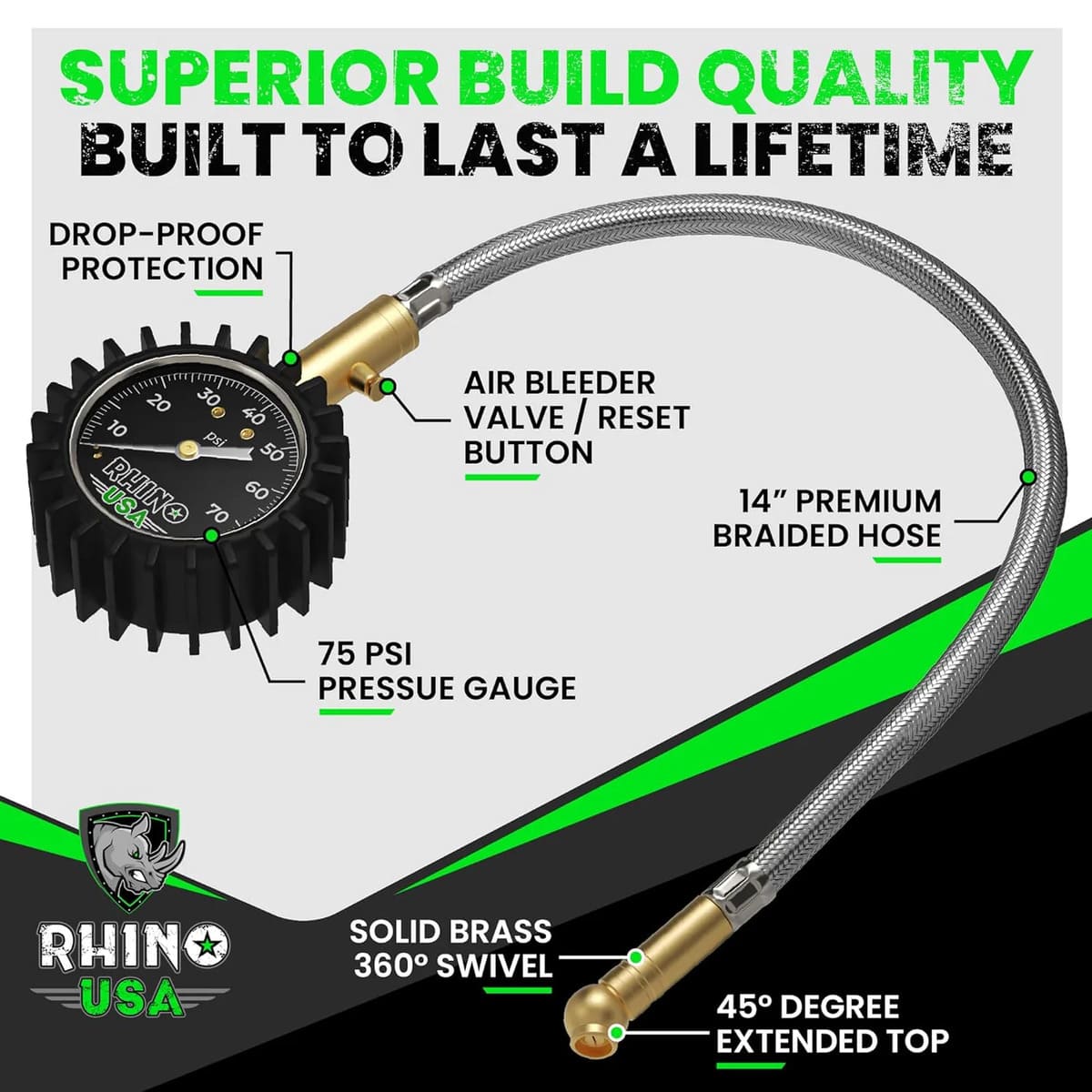 Rhino USA 75 PSI Tire Pressure Gauge