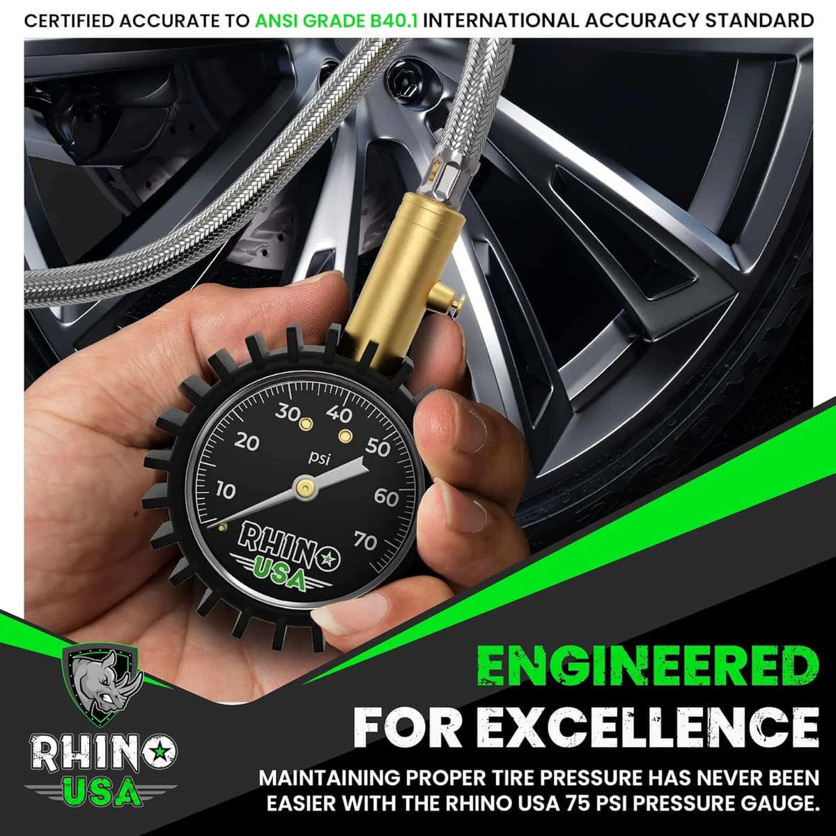 Rhino USA 75 PSI Tire Pressure Gauge