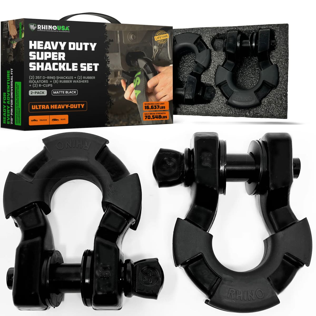 Rhino USA 8-Ton Super Shackles w/ Isolators