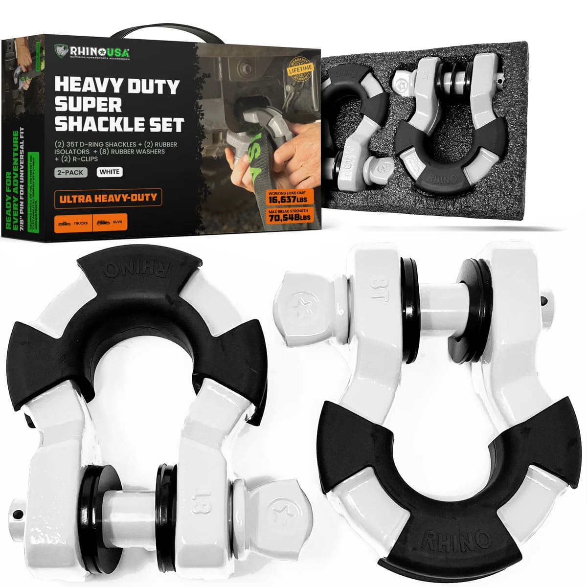 Rhino USA 8-Ton Super Shackles w/ Isolators