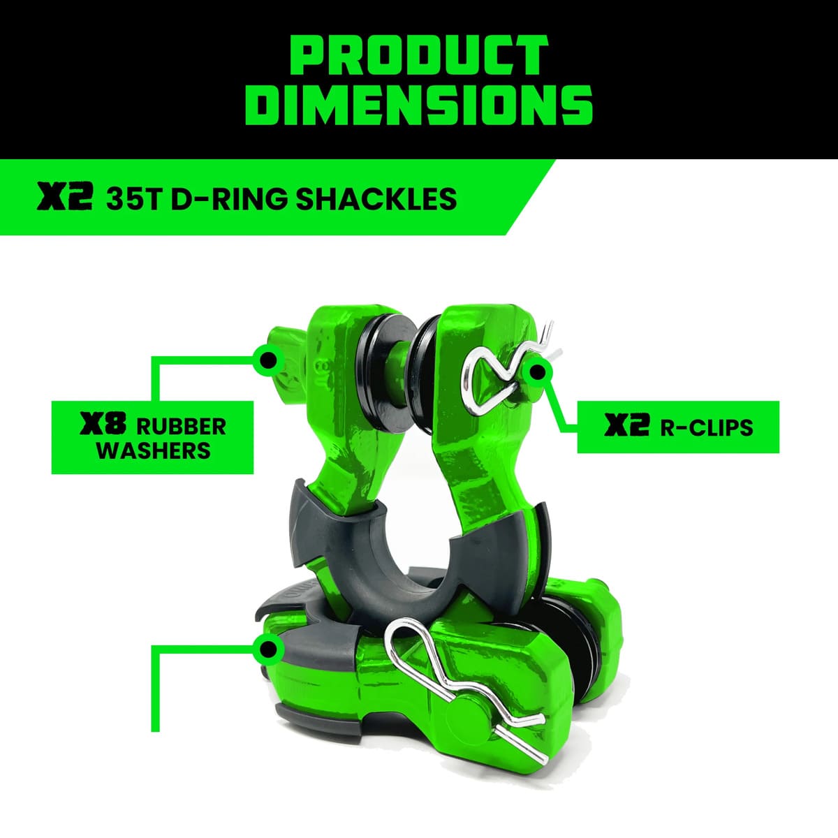 Rhino USA 8-Ton Super Shackles w/ Isolators