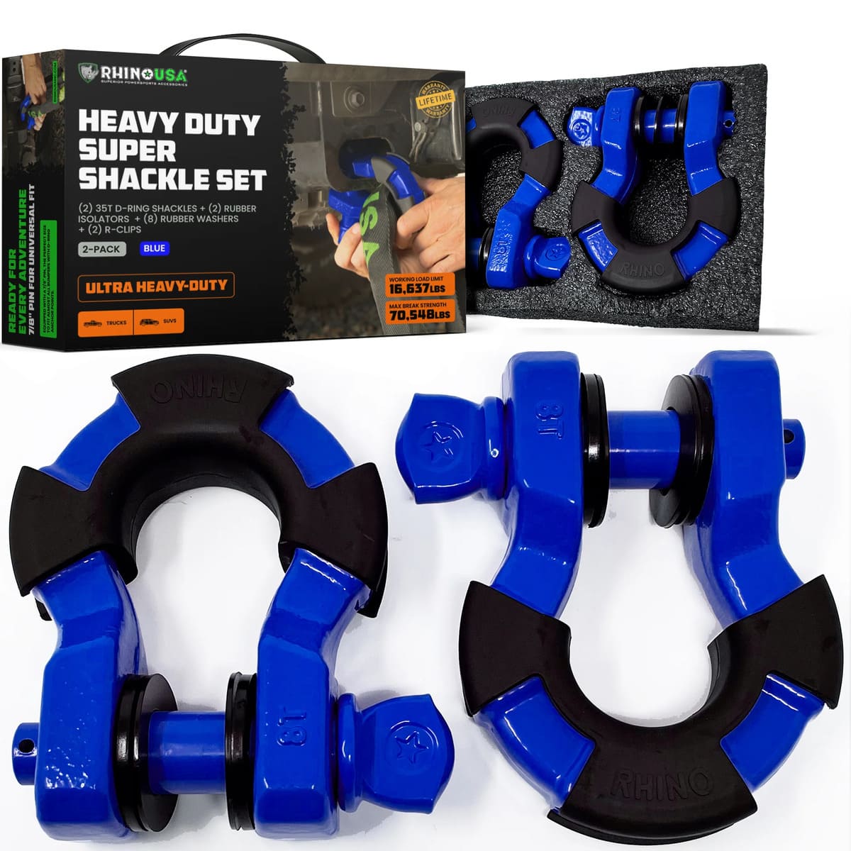 Rhino USA 8-Ton Super Shackles w/ Isolators