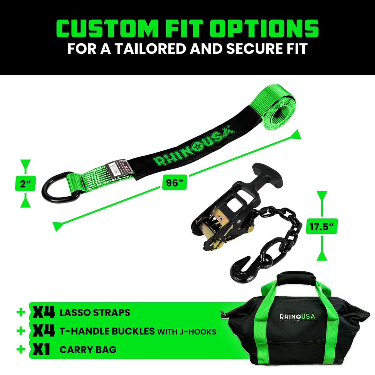 Rhino USA Car J-Hooks Tie-Down Lasso Straps