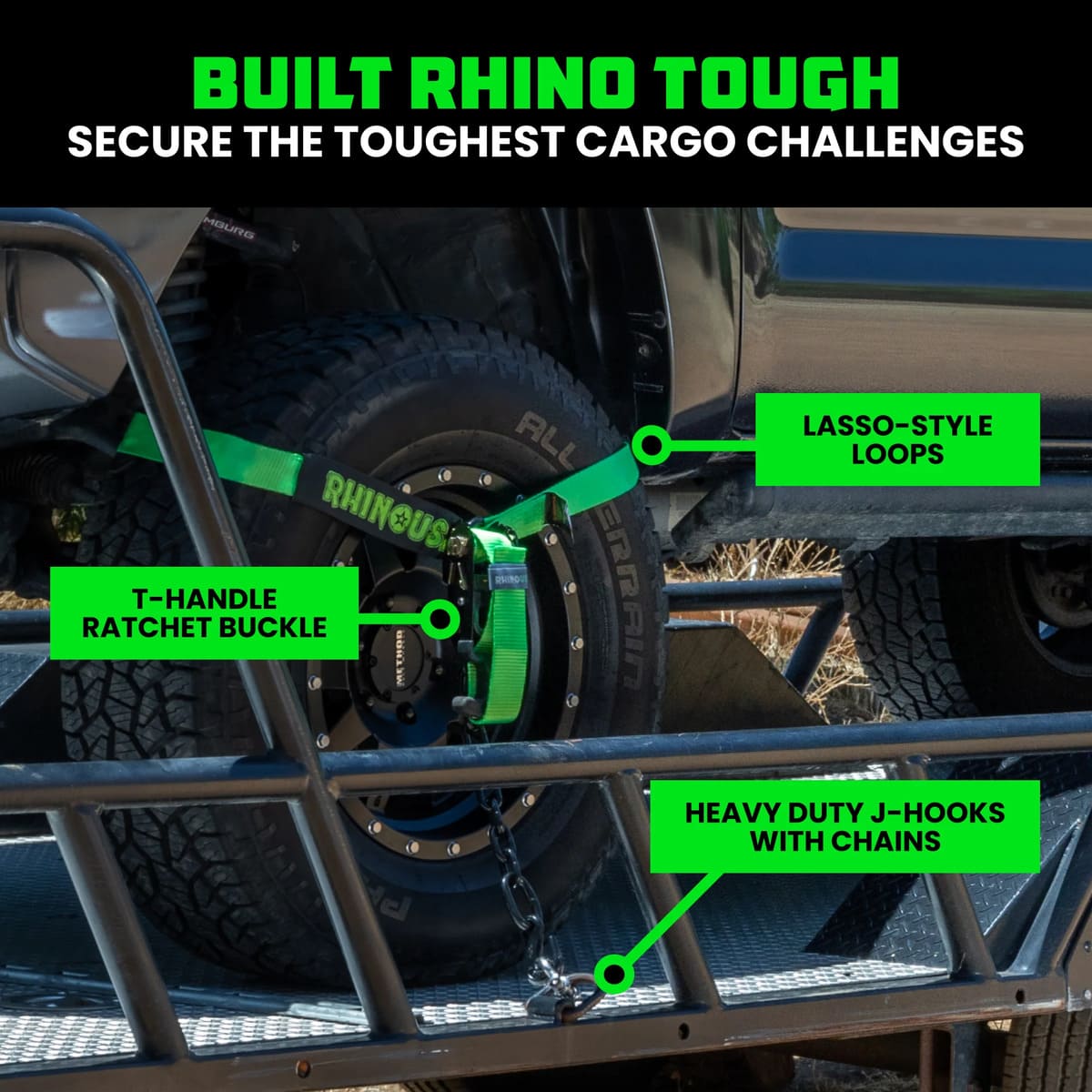 Rhino USA Car J-Hooks Tie-Down Lasso Straps