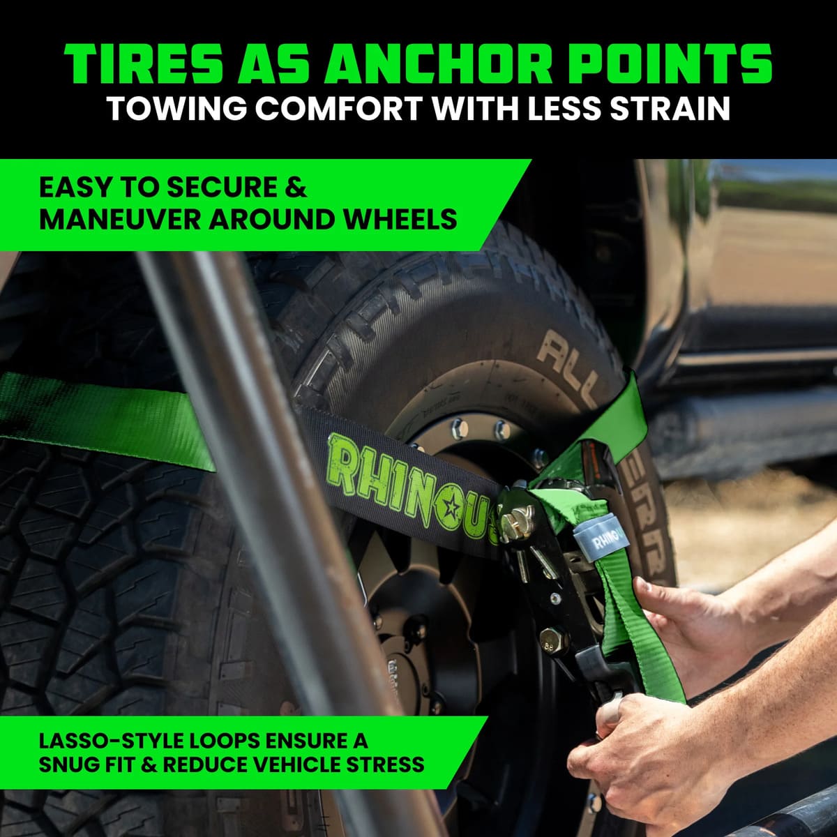 Rhino USA Car J-Hooks Tie-Down Lasso Straps