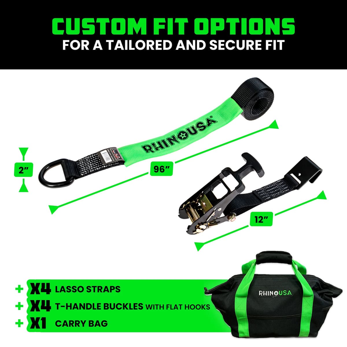 Rhino USA Flat-Hooks Car Tie-Down Lasso Straps