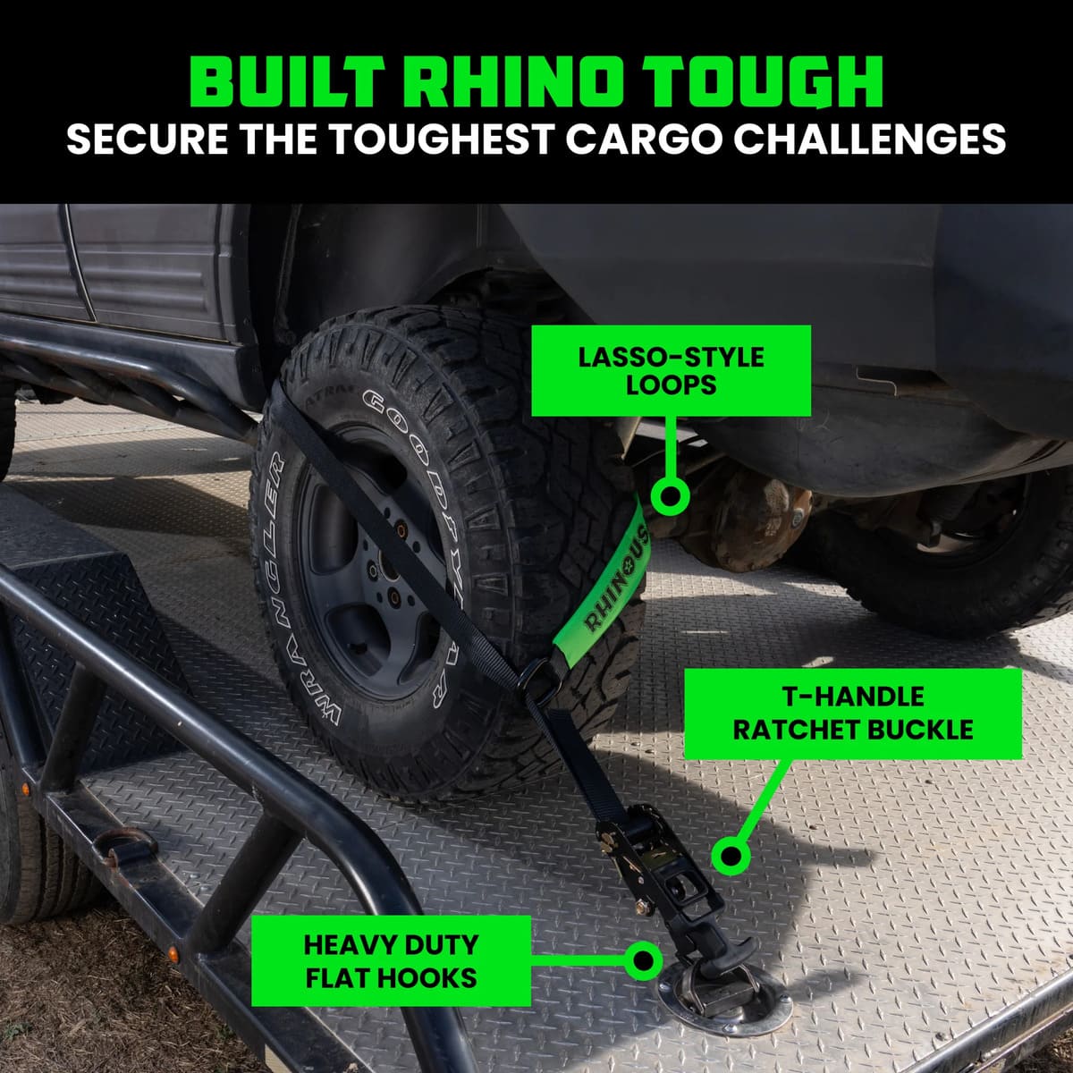 Rhino USA Flat-Hooks Car Tie-Down Lasso Straps