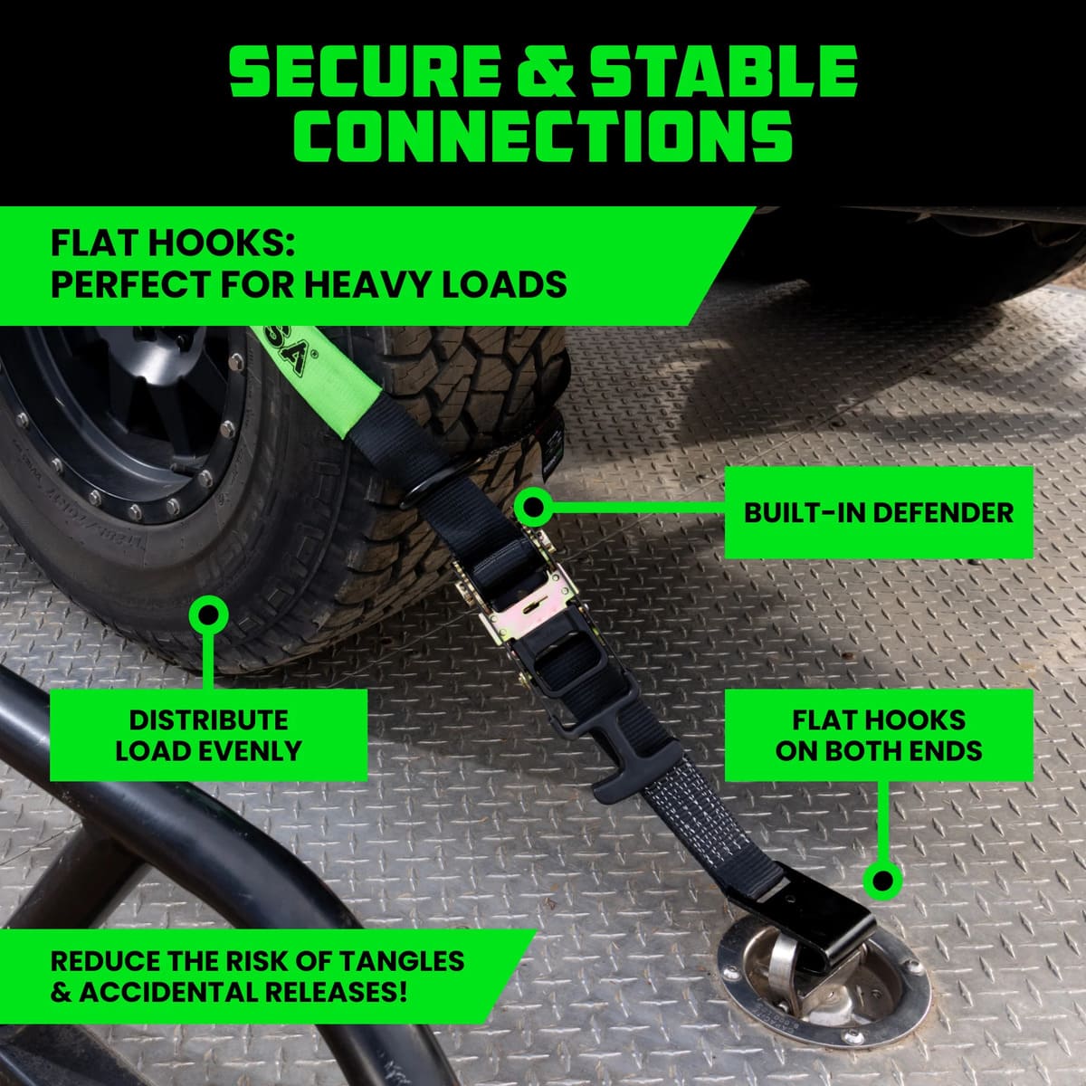 Rhino USA Flat-Hooks Car Tie-Down Lasso Straps