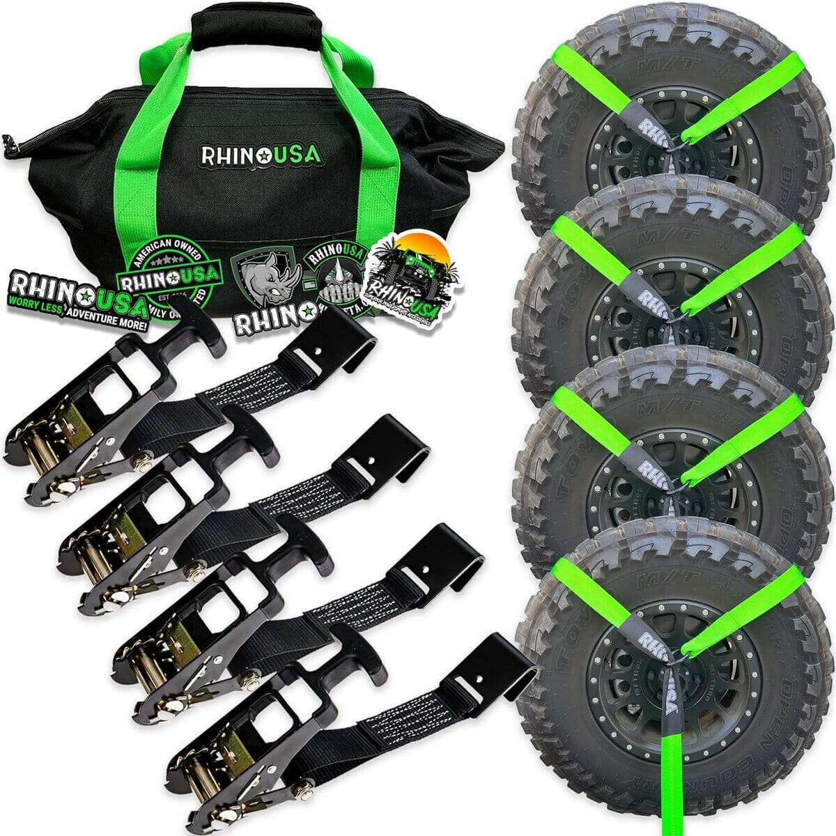 Rhino USA Flat-Hooks Car Tie-Down Lasso Straps