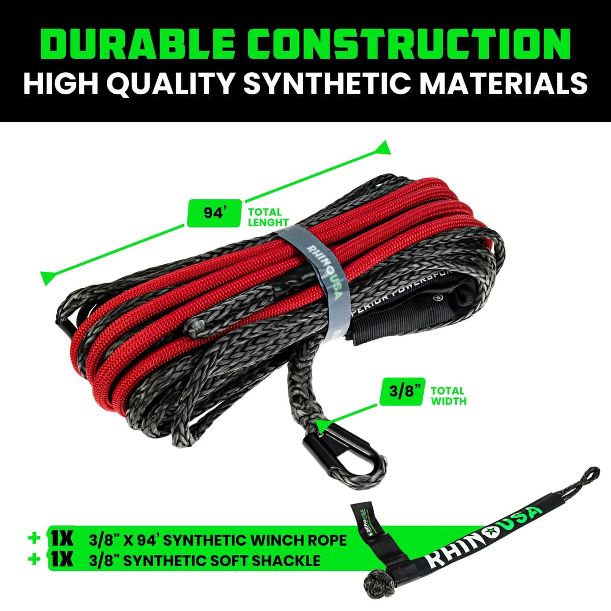 Rhino USA Synthetic Winch Rope