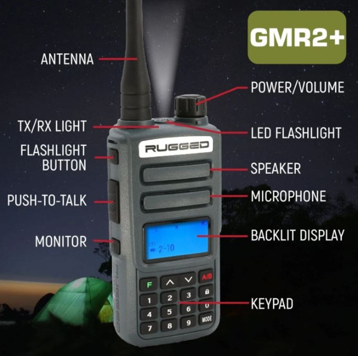 Rugged Radios 2 PACK - GMR2 PLUS GMRS and FRS Two Way Handheld Radios - Grey