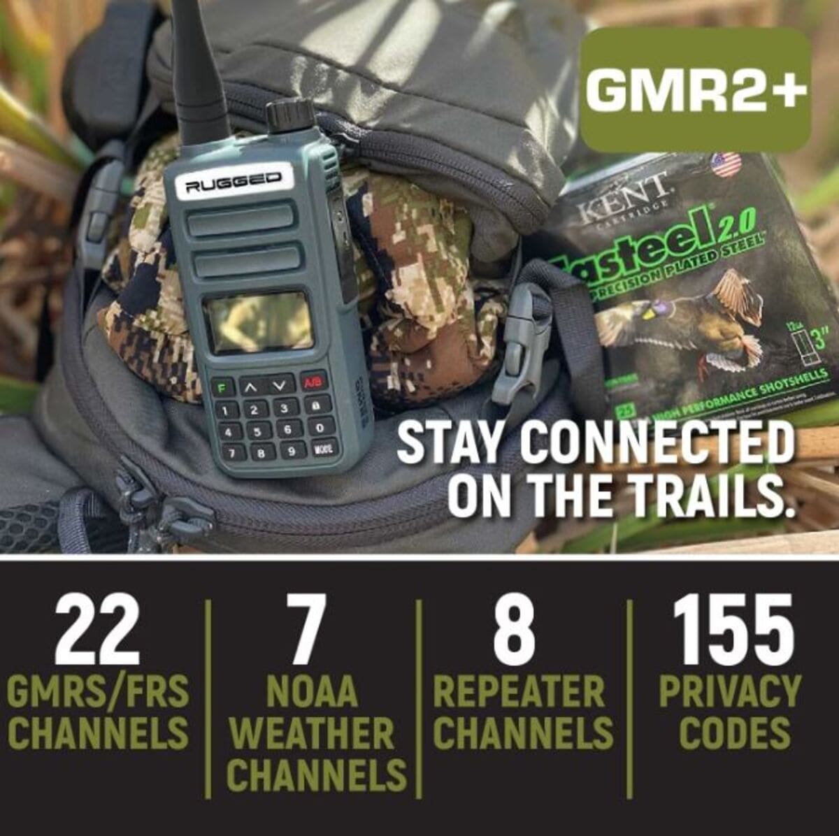 Rugged Radios 2 PACK - GMR2 PLUS GMRS and FRS Two Way Handheld Radios - Grey