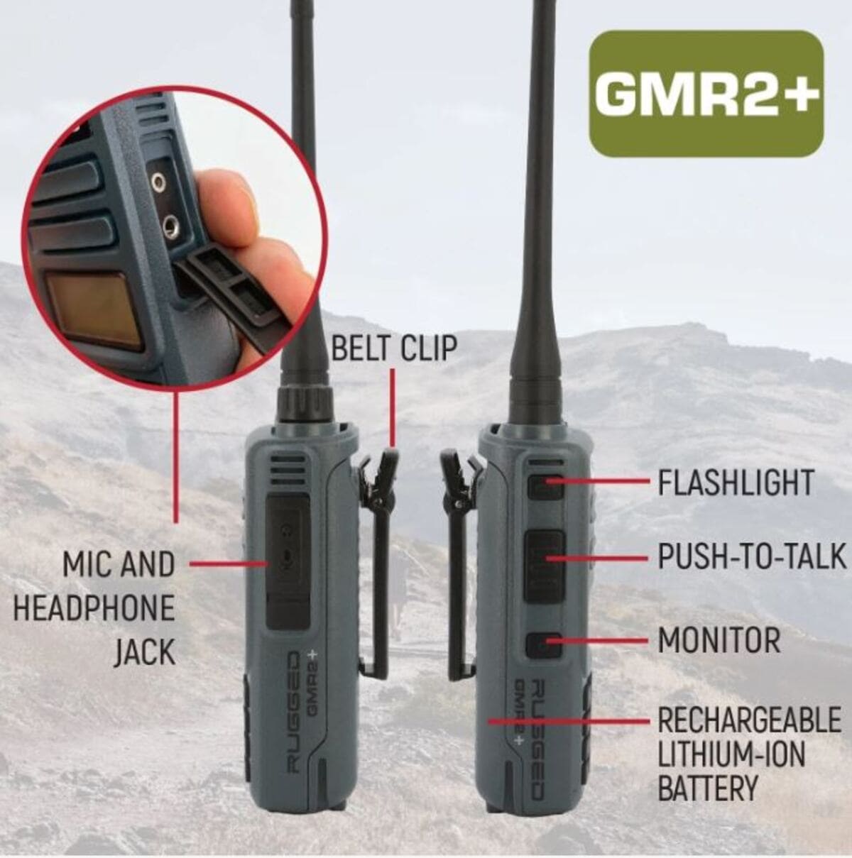 Rugged Radios 2 PACK - GMR2 PLUS GMRS and FRS Two Way Handheld Radios - Grey