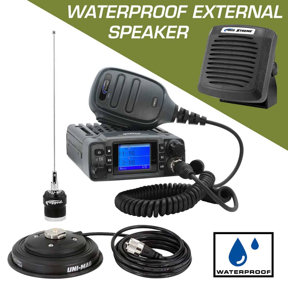 Rugged Radios Adventure Radio Kit - GMR25 Waterproof GMRS Mobile Radio Kit and External Speaker