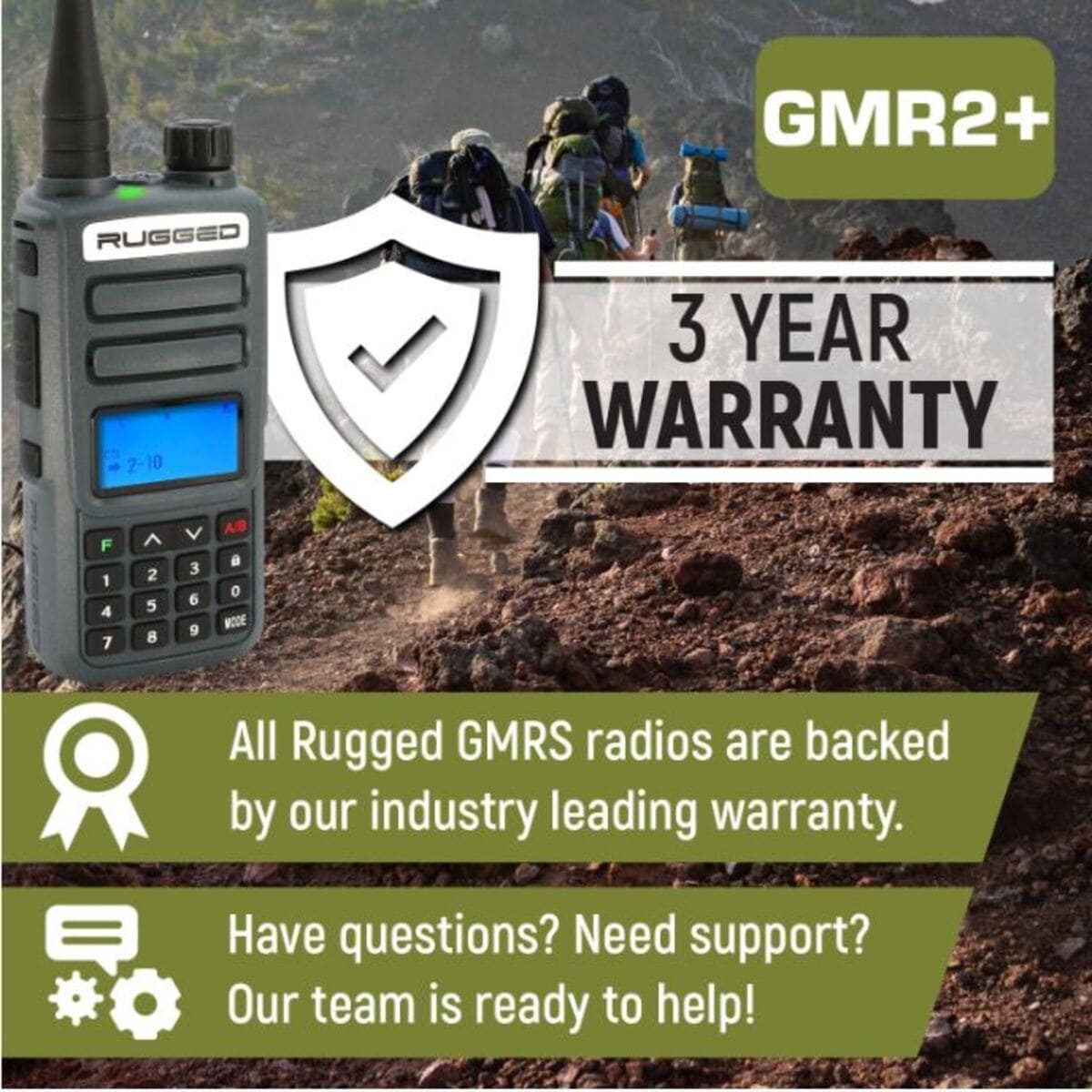 Rugged Radios GMR2 PLUS GMRS and FRS Two Way Handheld Radio - High Visibility Safety Yellow