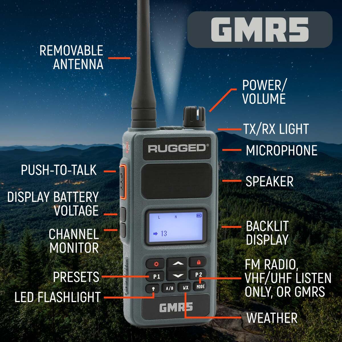 Rugged Radios GMR5 5W GMRS Handheld Radio