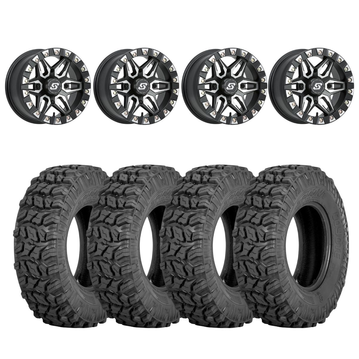 Sedona Black/Machined Split 6 Beadlock & Sedona Coyote Wheel & Tire Kit