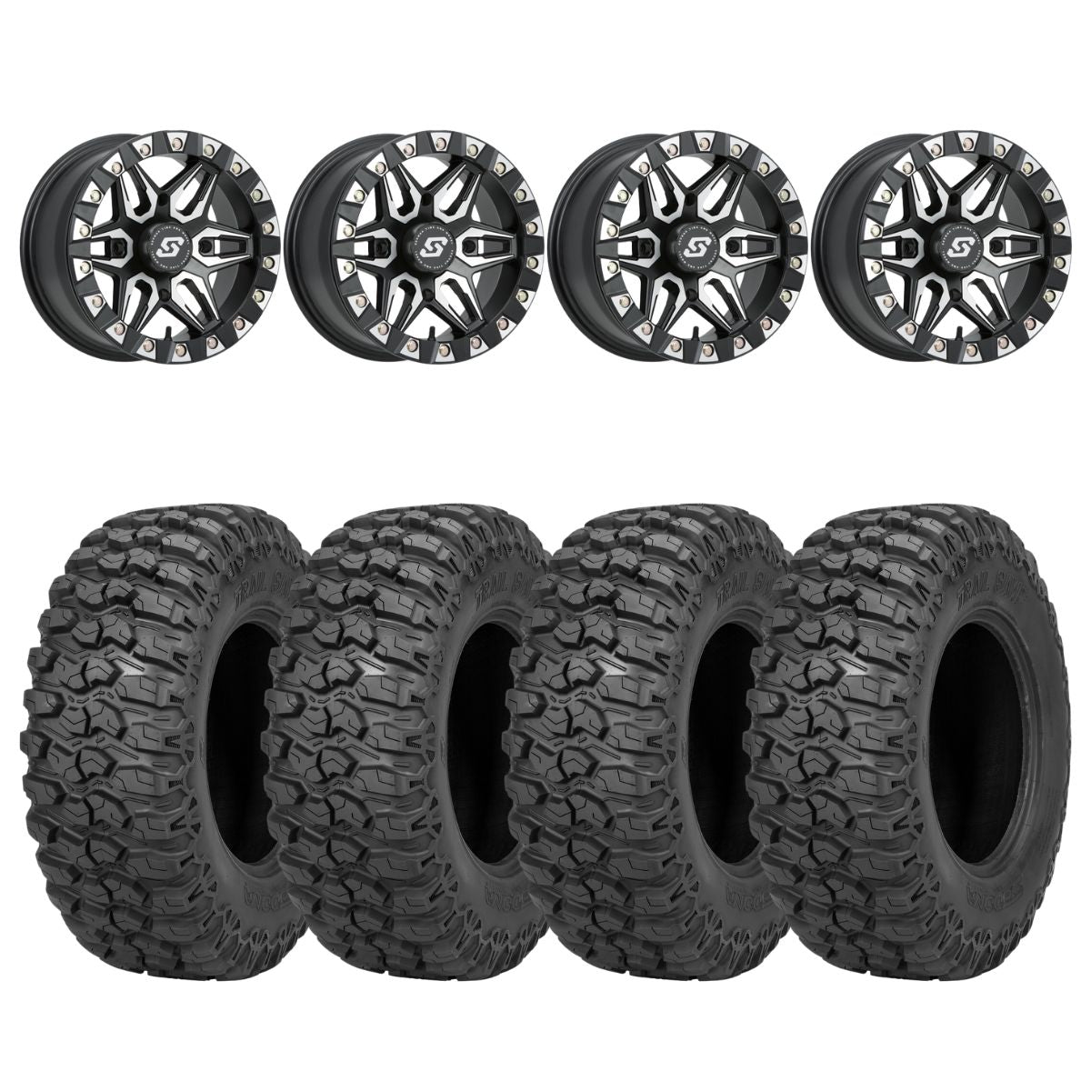 Sedona Black/Machined Split 6 Beadlock & Sedona Trail Saw Wheel & Tire Kit