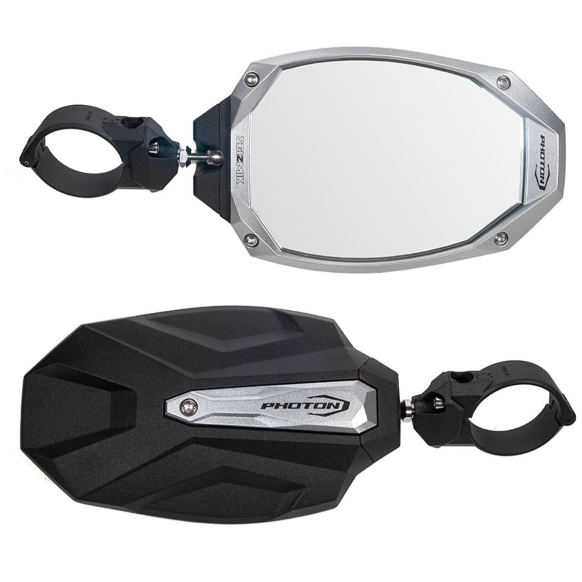 Seizmik 2″ or 1.875″ Round Tube Photon Side View Mirror with Cast Aluminum Body & Bezel - Pair