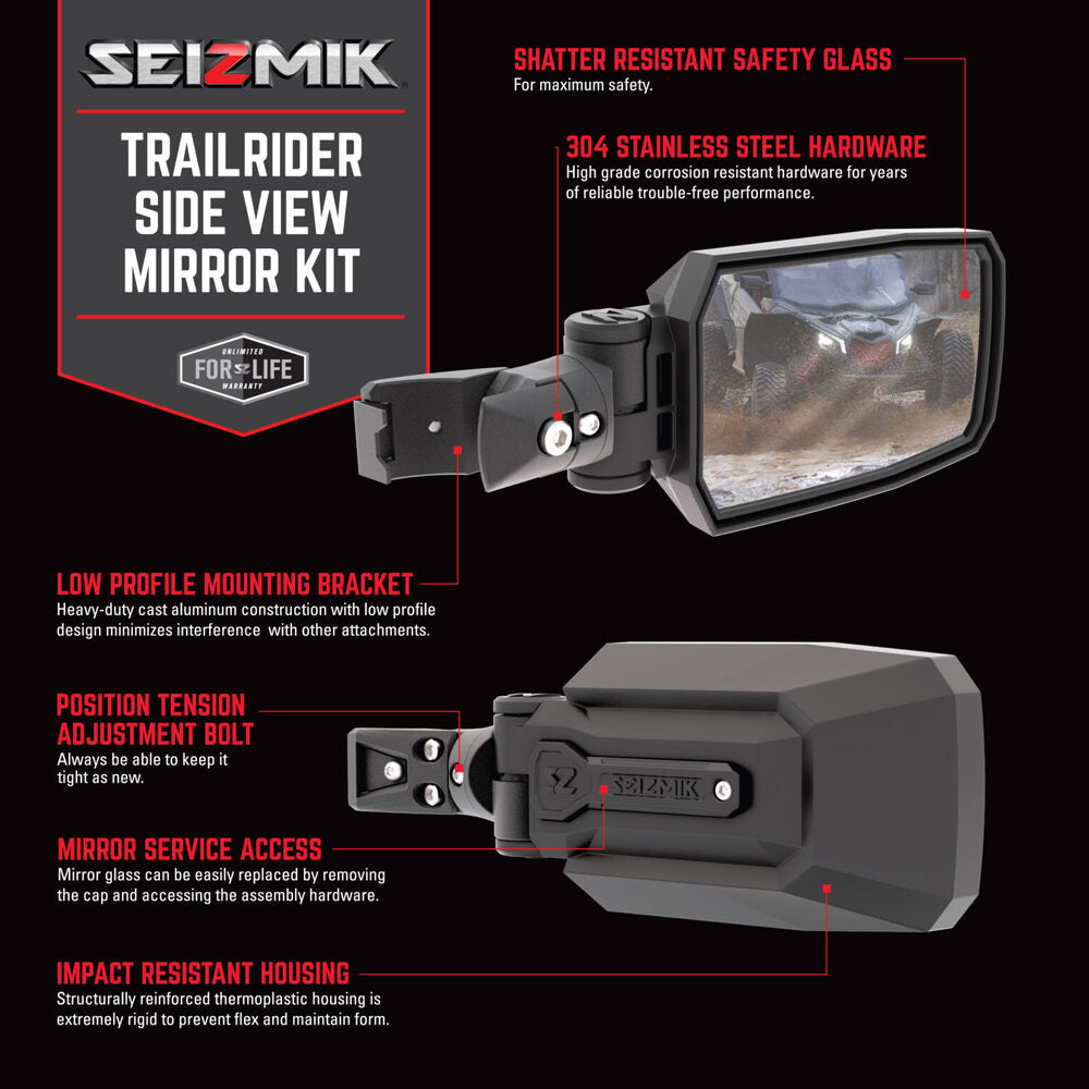 Seizmik Trail Rider Side View Mirror - Clamp Pro-Fit/Profiled