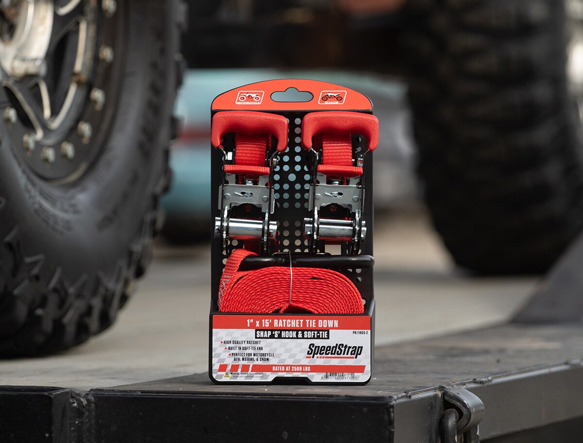 Speed Strap 1" x 15' Ratchet Tie Down with Snap 'S' Hooks and Soft Tie - 2 Pack