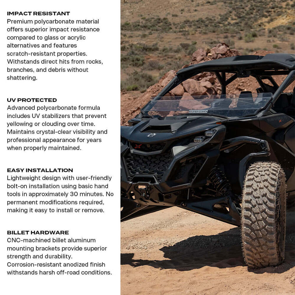 Super Comp Can-Am Maverick R Polycarbonate Half Front Windshield