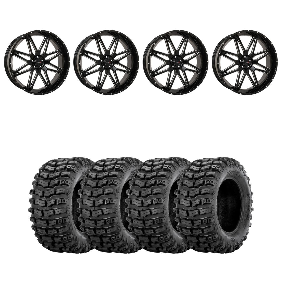System 3 Gloss Black/Milled ST-7 & Sedona Buzz Saw RT Wheel & Tire Kit