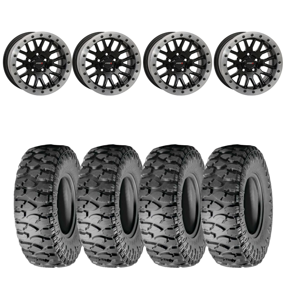 System 3 Gloss Black w/Matte Brushed Ring SB-9 Beadlock & Atturo Trail Blade Boss Wheel & Tire Kit