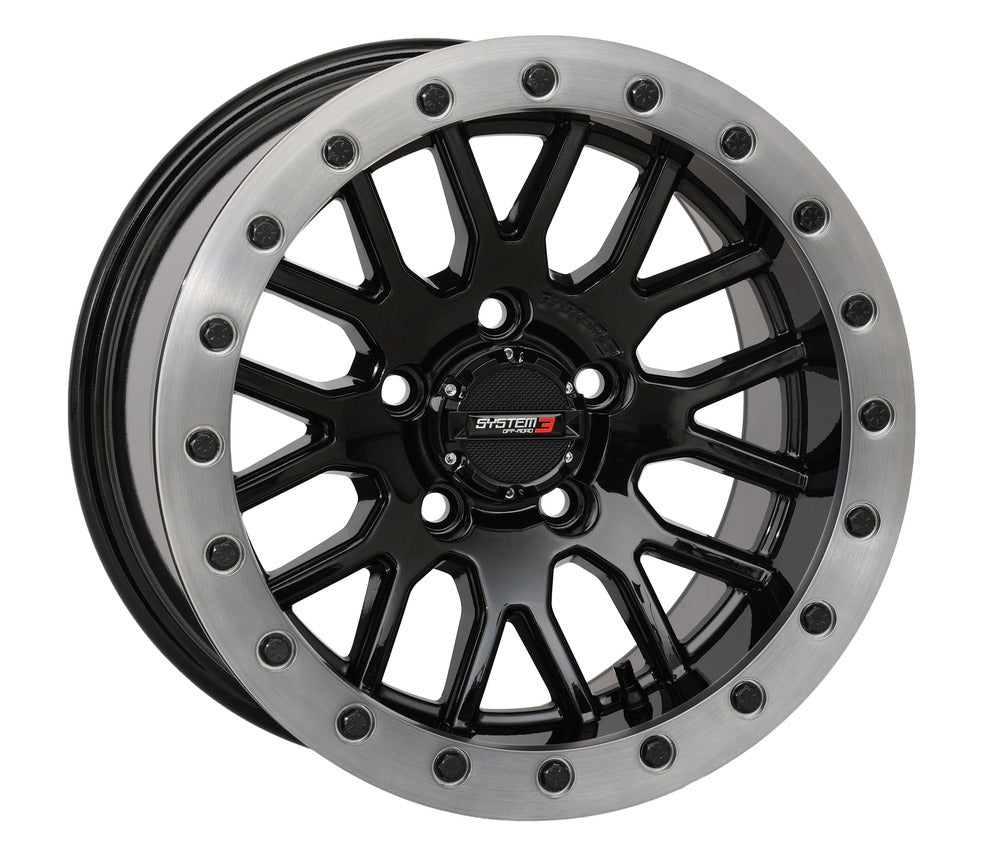 System 3 Gloss Black w/Matte Brushed Ring SB-9 Beadlock & Atturo Trail Blade Boss Wheel & Tire Kit