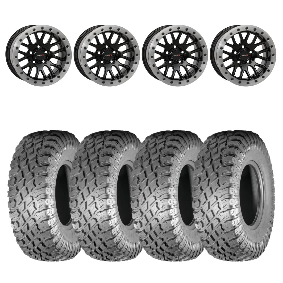 System 3 Gloss Black w/Matte Brushed Ring SB-9 Beadlock & Atturo Trail Blade X/T Wheel & Tire Kit