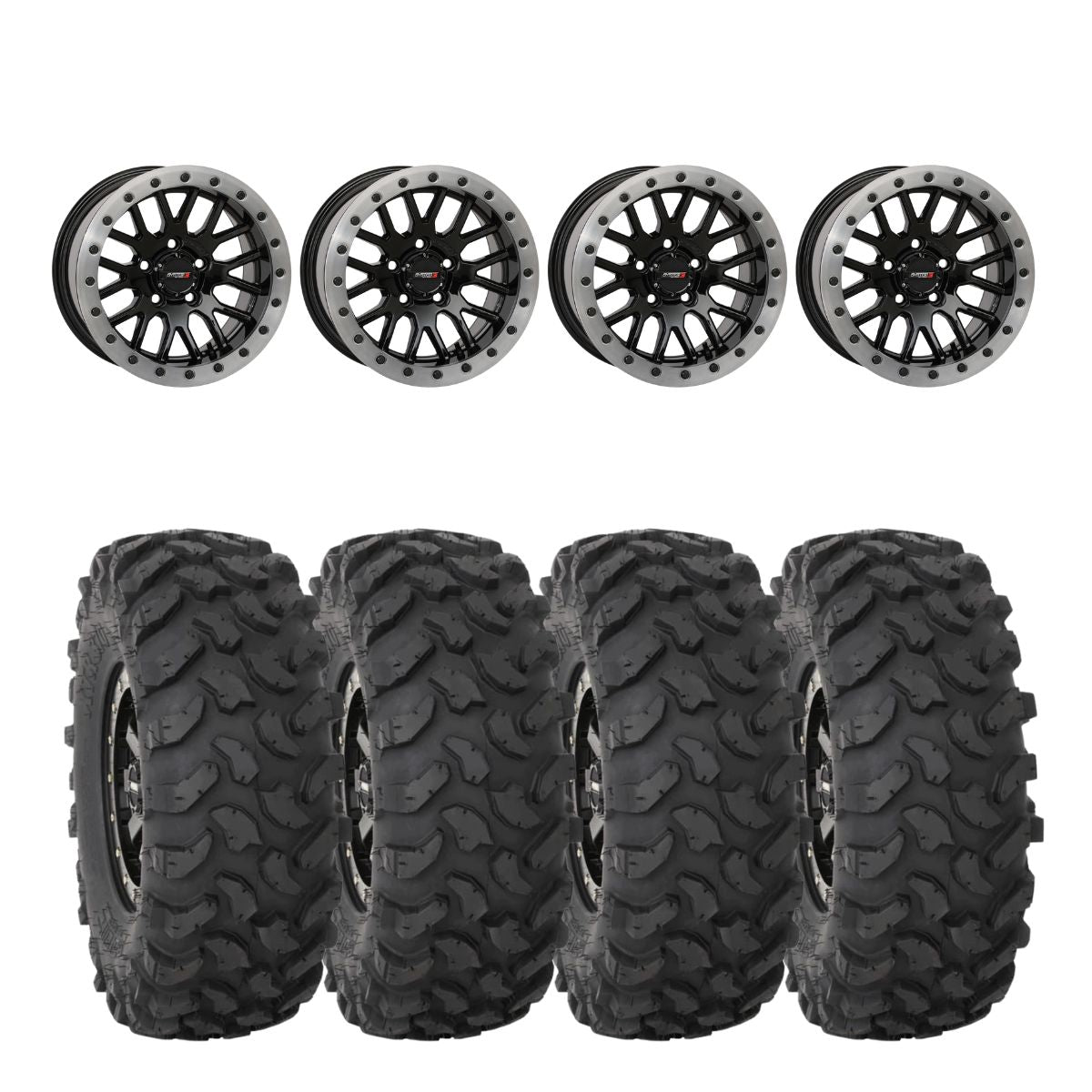 System 3 Gloss Black w/ Matte Brushed Ring SB-9 Beadlock & System 3 Offroad XTR370 Wheel & Tire Kit