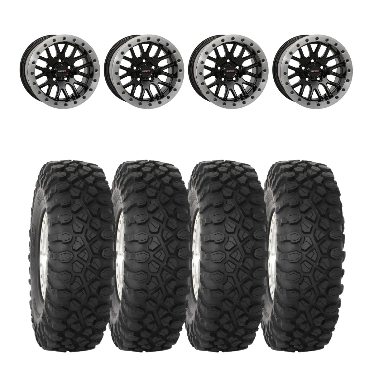 System 3 Gloss Black w/Matte Brushed Ring SB-9 Beadlock & System 3 Radial XC450 Wheel & Tire Kit