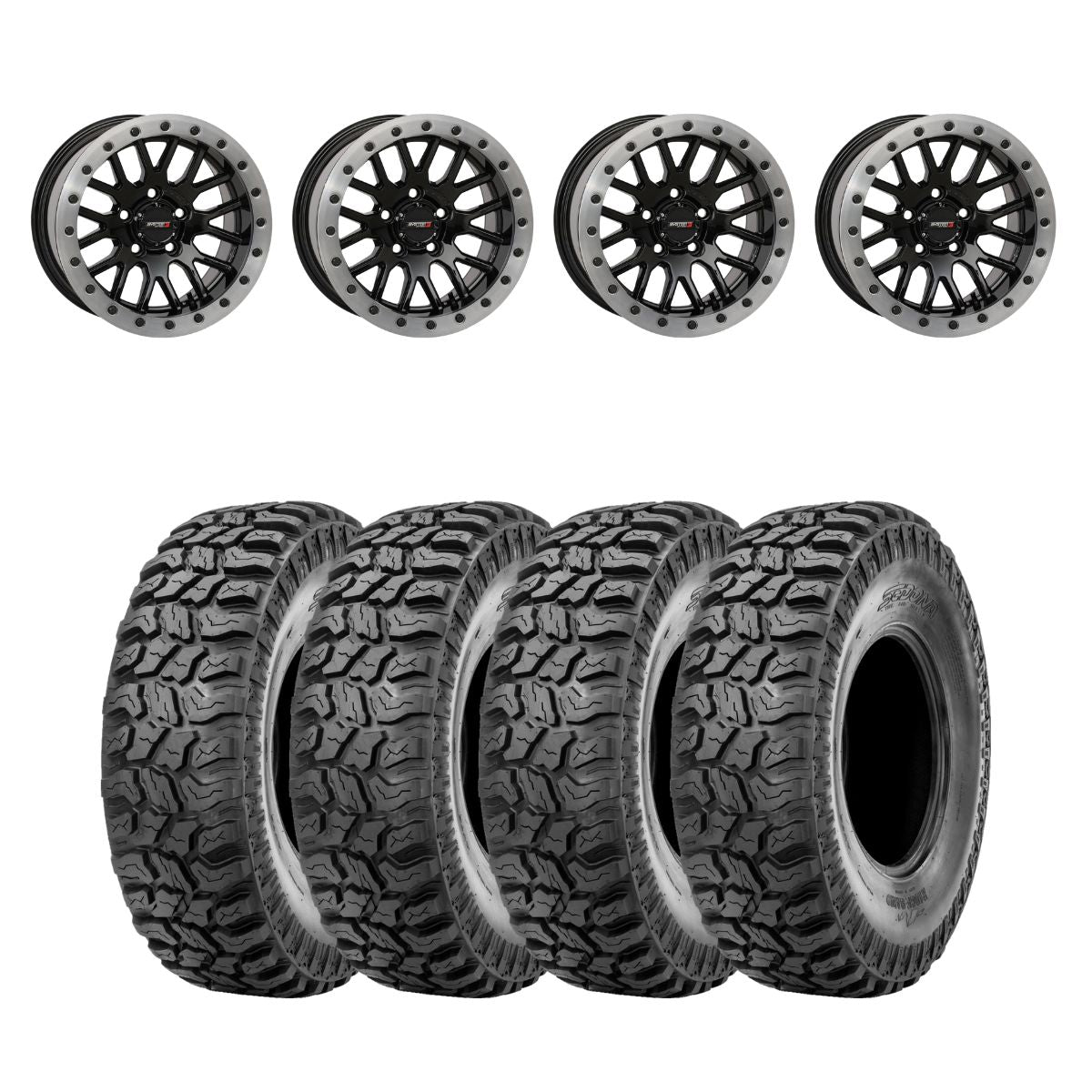 System 3 Gloss Black With Matte Brushed Ring SB-9 Beadlock & Sedona Ridge Saw Wheel & Tire Kit