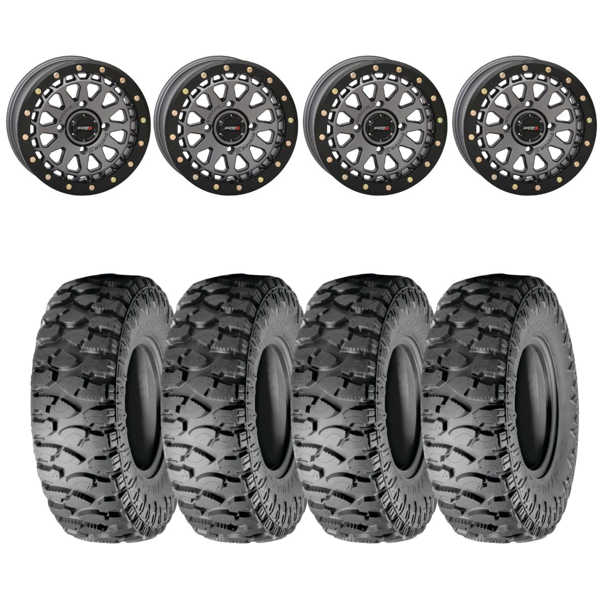System 3 Gunmetal Grey SB-6 Beadlocks & Atturo Trail Blade Boss Wheel & Tire Kit