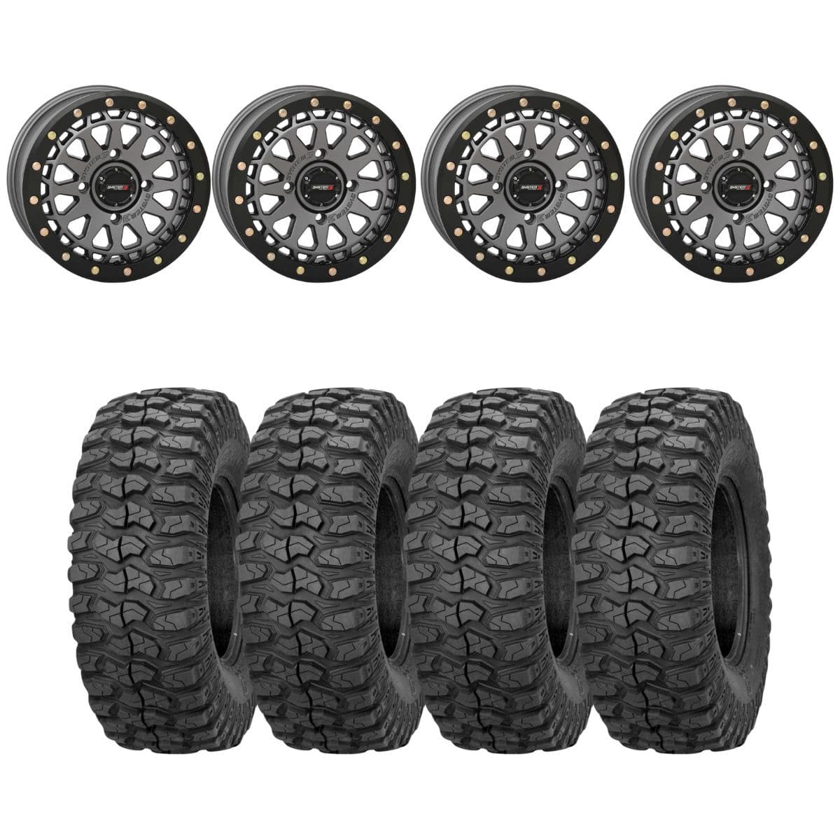 System 3 Gunmetal Grey SB-6 Beadlocks & Sedona Rockabilly Wheel & Tire Kit