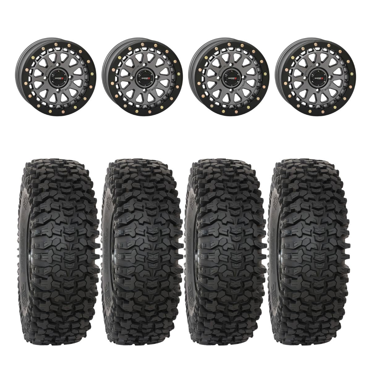 System 3 Gunmetal Grey SB-6 Beadlocks & System 3 RC500S 8 Ply Rock Crawler Wheel & Tire Kit