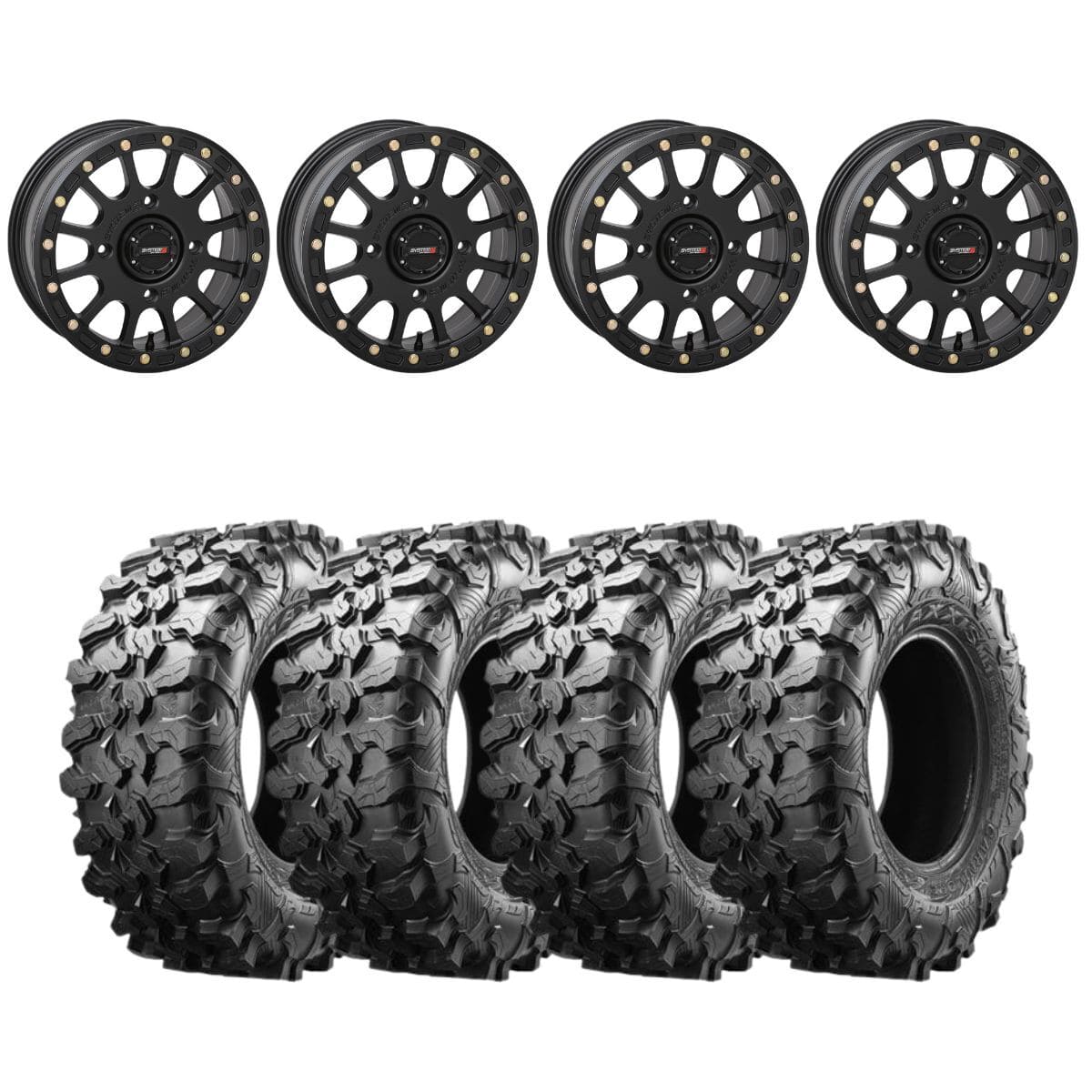 System 3 Matte Black SB-5 Beadlock and Maxxis Radial Carnivore Wheel & Tire Kit