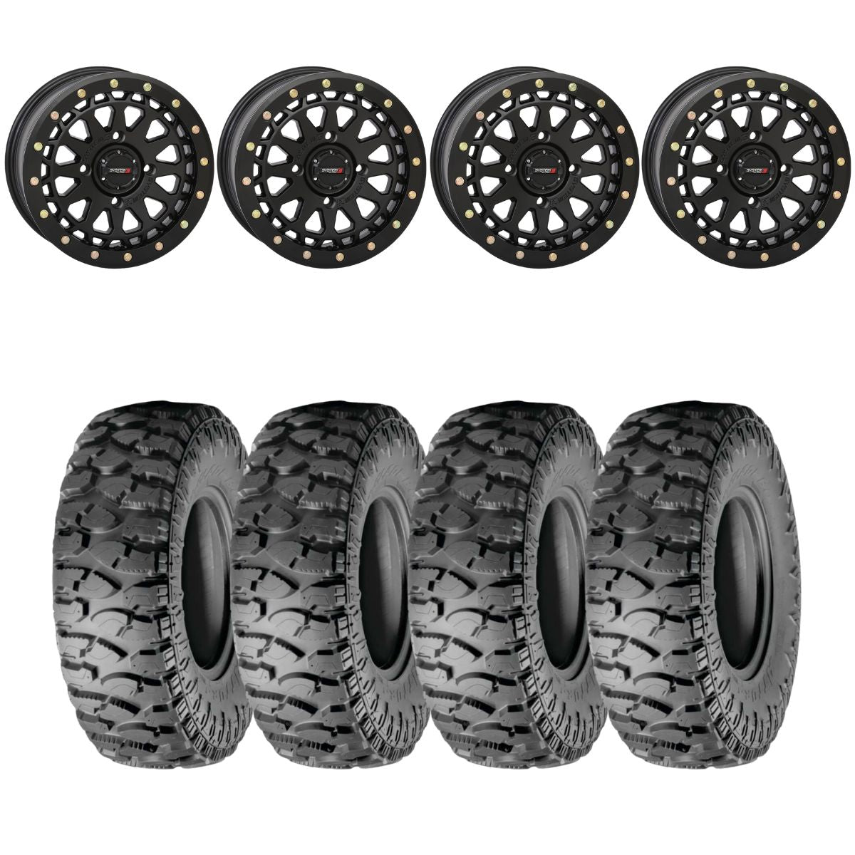 System 3 Matte Black SB-6 Beadlocks & Atturo Trail Blade Boss Wheel & Tire Kit