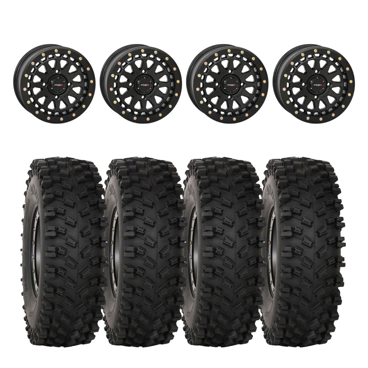 System 3 Matte Black SB-6 Beadlocks & System 3 ATX470 All Terrain Xtreme Wheel & Tire Kit