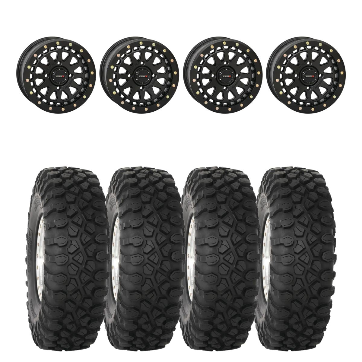 System 3 Matte Black SB-6 Beadlocks & System 3 Radial XC450 Wheel & Tire Kit