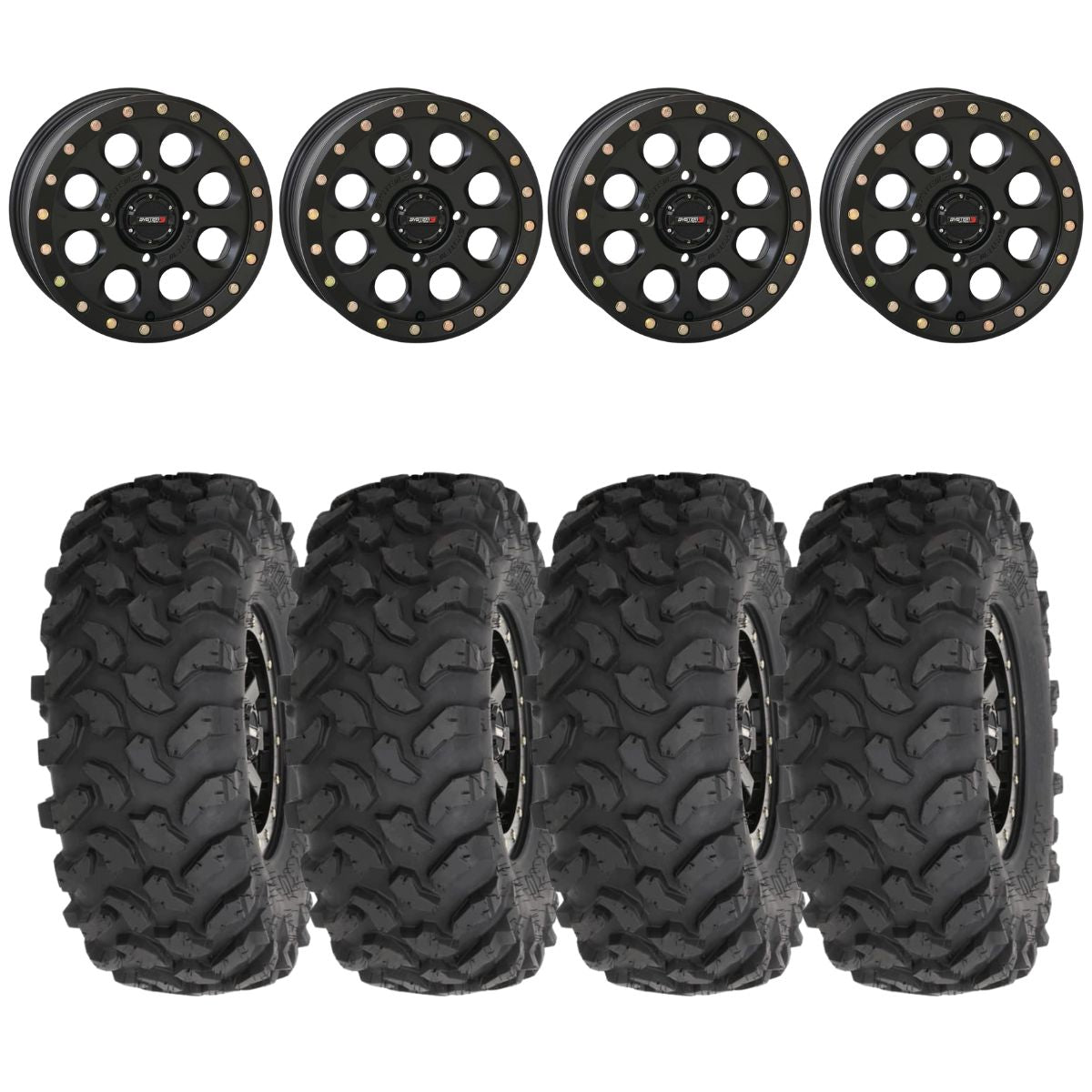 System 3 Matte Black SB-7 Beadlock Wheels & System 3 Offroad XTR370 Wheel & Tire Kit